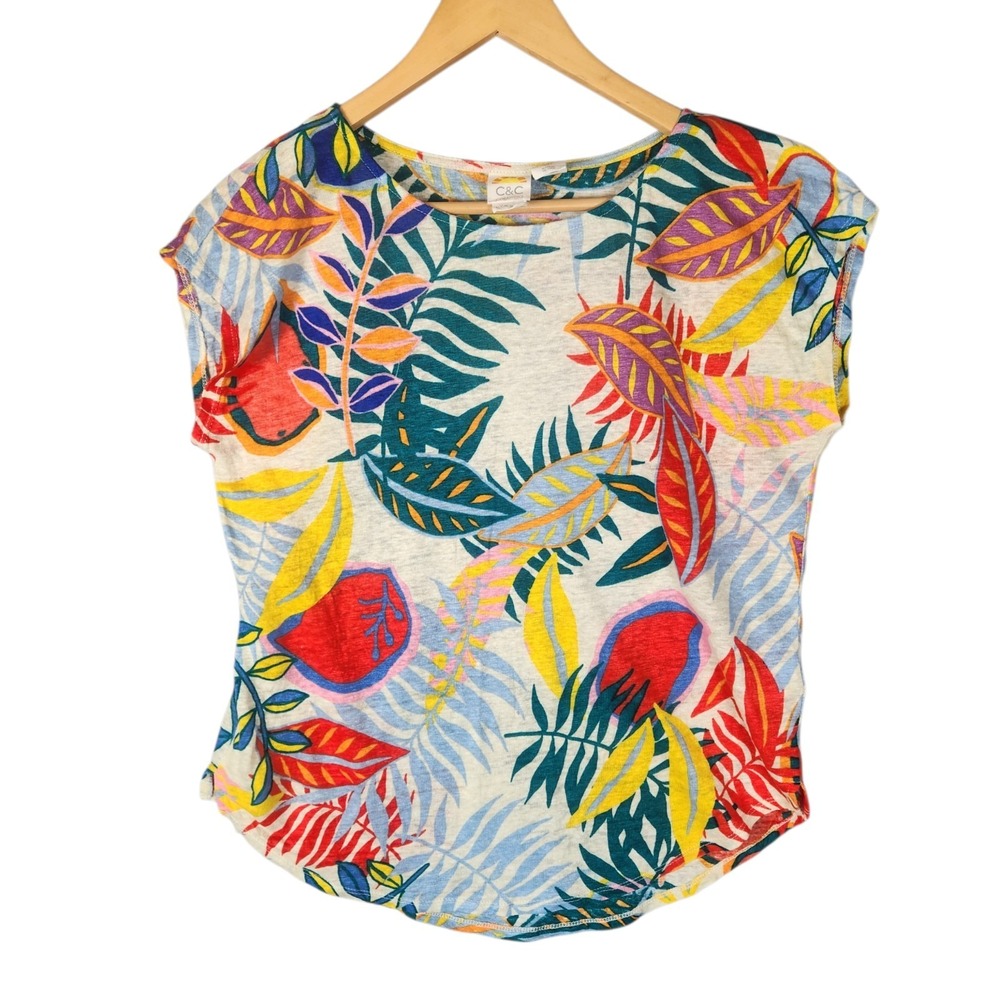 Rachel Zoe Lot Of 3 100% Linen Tropical Leaf Print Tops Size M-L Multicolor - Picture 12 of 16
